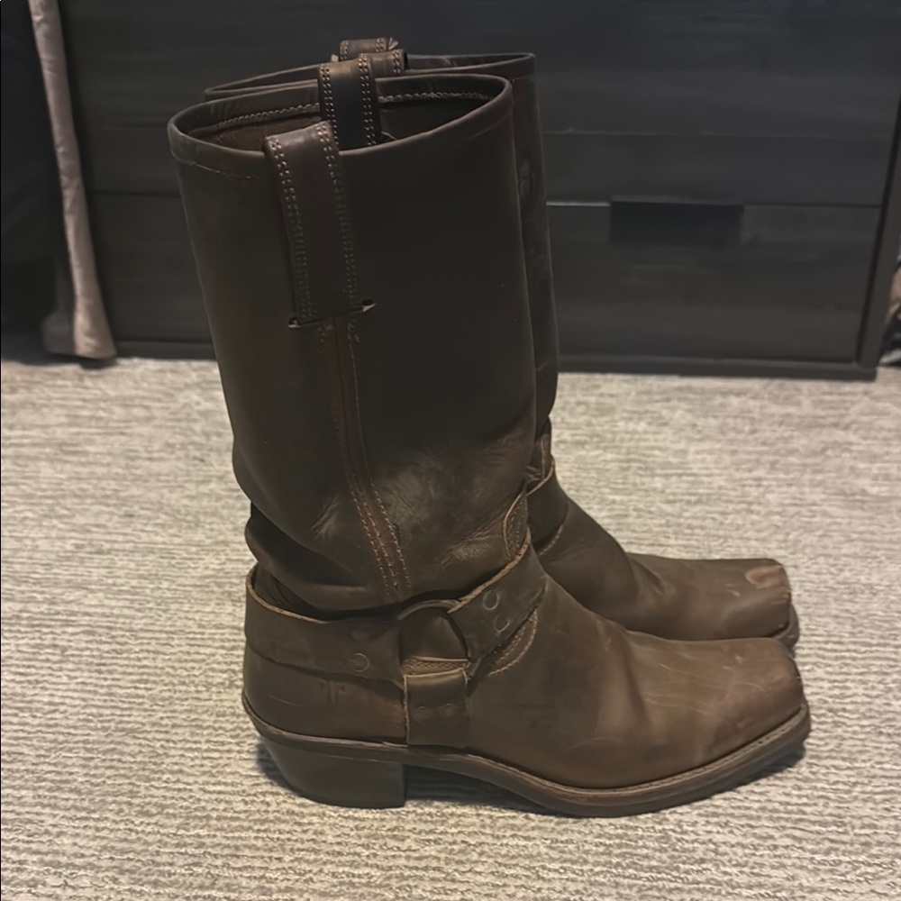 Frye Brown Heeled Boots with Harness Detail